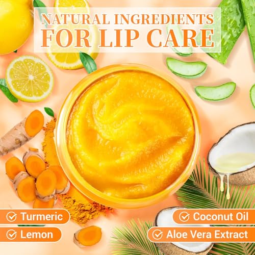 Lemon Turmeric Lip Scrub with Brush Set - lip Scrubber Exfoliator for Dark, Dry, Chapped LiPs, Reduce Fine Lines - Hydrating Moisturizing Lip Care for Instantly Smooth, Soft Lips 2.5 Ounce (Pack of 2)