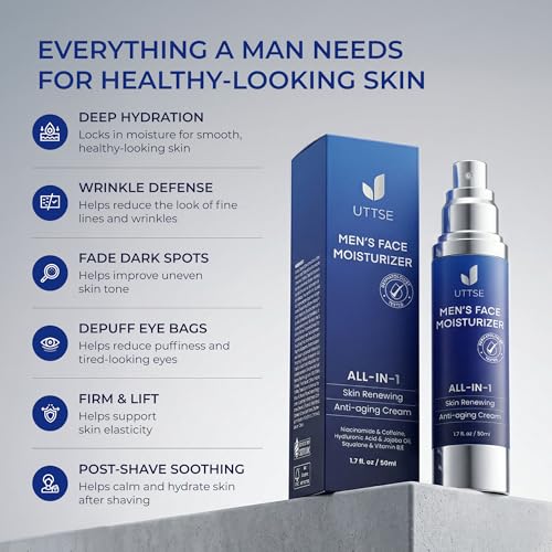 Uttse 6 in 1 Face Cream for Men: Men's Anti Aging Face Cream w/Niacinamide Caffeine & Hyaluronic Acid - Skin Care for Men (2 Pack) - Made in Korea 1.7 Fl Oz (Pack of 2)