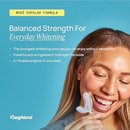 Laughland Everyday Teeth Whitening Kit + 3 Extra Gel Refills (12 Total Treatments), Phone-Powered LED Mouthpiece, 8% Hydrogen Peroxide Formula, Aloe Vera & Mint, Gentle at-Home Whitening Bundle