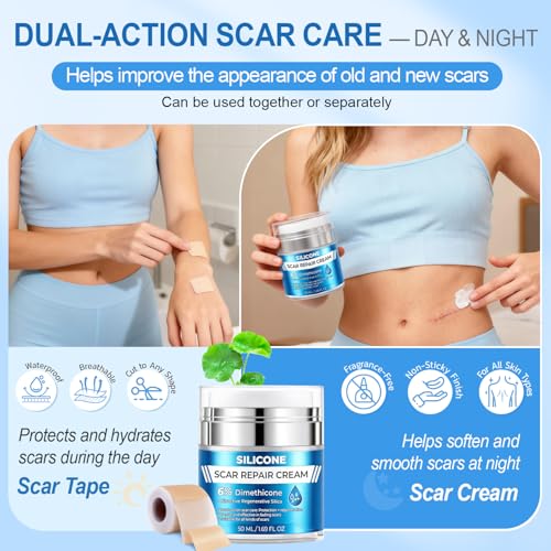 Scar Cream with 6% Dimethicone Formula & Scar Tape Set 1.69 Fl Oz (Pack of 1)