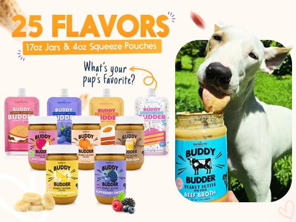 Bark Bistro Company Blueberry Probiotic Pup Buddy Budder, 100% Natural Dog Peanut Butter, Peanut Butter Treat Supplement, Made in USA (17oz)