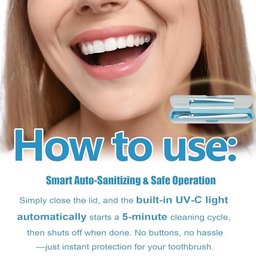 UV-C Toothbrush Case for Travel, Portable Toothbrush Case with Holder, USB-C or AA Battery Powered, Plastic Tooth Brush Container Cover for Household STB-062 Blue