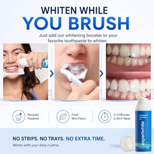WhiteBoost™ Peroxide Toothpaste Booster Gel – 35% Carbamide Peroxide Teeth Whitening Gel, Add to Toothpaste, Removes Coffee, Tea & Wine Stains, No Trays Strips Needed, Fresh Mint, 1.76 oz