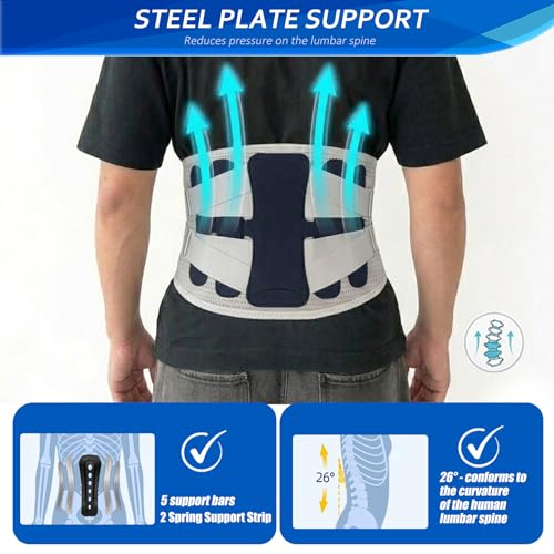 Back Brace for Lower Back Pain Relief from Herniated Disc, Sciatica & Scoliosis, Ergonomic Adjustable Breathable Lumbar Support Belt for Women & Men, Wide Area Support with Enhanced 3D Support Strips M(Fits waist 27"-34")