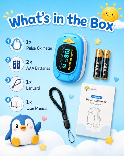 Healthtree JKS50A fingertip Pulse Oximeter with Small Finger Clip, SpO2 Blood Oxygen Monitor with OLED Display, Heart Rate Monitor, Portable O2 Saturation Tracker for Family Daily Health Monitoring Blue
