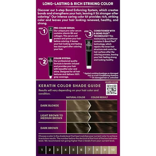 Schwarzkopf Keratin Permanent Hair Dye Cream, 4.6 Intense Cocoa, Professional Quality Color for Up to 100% Gray Coverage, Bond Enforcing System (Pack of 2) 1 Count (Pack of 2)