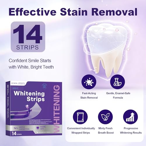 2 Pack 28 Strips Purple Teeth Whitening Strips, Gentle Daily Use for Stain Care and Natural Shine, Portable for Home and On the Go