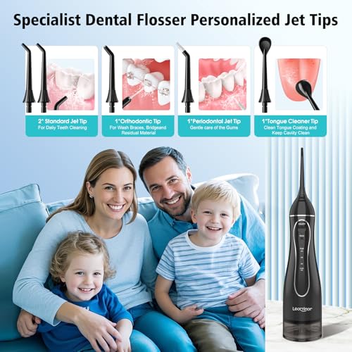 Leominor Water Dental Flosser Teeth Pick - Rechargeable Travel Irrigation Cleaner IPX7 for Home Travel(2 Packs)