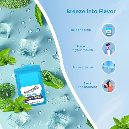 Mountain Breeze Oral Hygiene Mouth Freshener Sugar Free Cool Mint Flavoured Breath Strips (24 Strips Each Cassatte)-Pack of 24