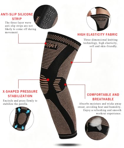 2 Pack Full Leg Compression Sleeves for Men Women, Compression Leg Sleeve for Knee Pain Relief, Muscle Recovery, Swelling, Knee Brace Support for Basketball, Running, Workout, Cycling (Black and Brown, XX-Large) Black and Brown
