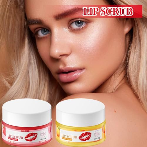 2PCS Strawberry & Orange Conditioning Lip Scrub Kit,Moisturizing Lip Sleeping Mask Long Lasting Hydrating Lip Scrubber Exfoliator Lip Care Products for Men & Women A