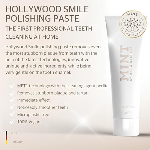 Mint Hollywood Smile polishing Paste with whitening Effect (1x 75 ml) - Professional Teeth Cleaning at Home - Effective deep Cleaning - Smooth, White Teeth - Microplastic-Free - by Dr. Mintcheva