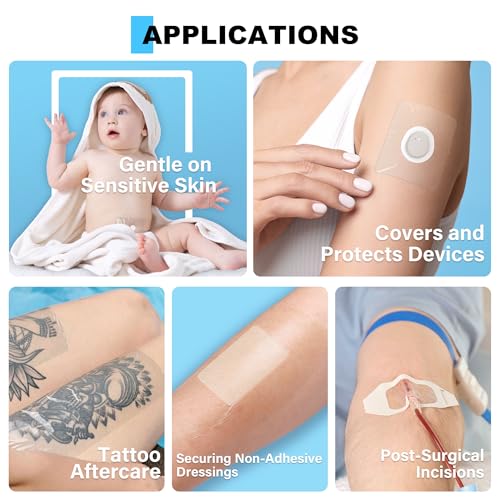FRESINIDER Transparent Film Dressing 6” x 8” (50 Pack) – Large Waterproof Shower Bandages, Breathable Clear Wound Cover with Border for IV Shield, Post-Surgery Care & Tattoo Aftercare 6" x 8" 50