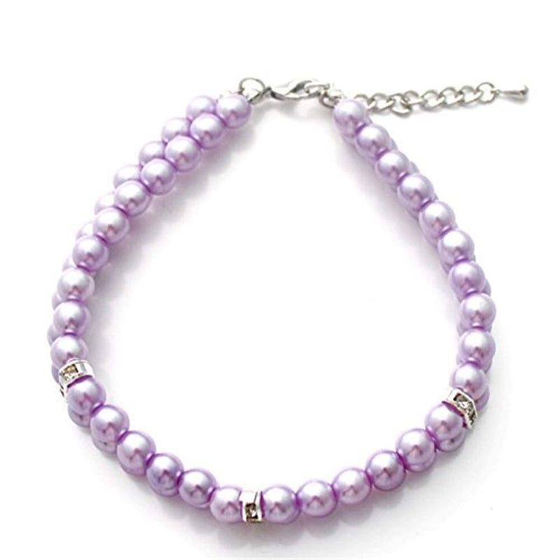 Dogs Kingdom Dog Cat Luxury 2 Row Pearls Necklace Collar with Crystal Rhinestone Charm for Small Dog Girl Puppy Fancy Princess Wedding Pearl Collar,Purple,S:8-10" Neck S:8-10" neck Purple - BeesActive Australia