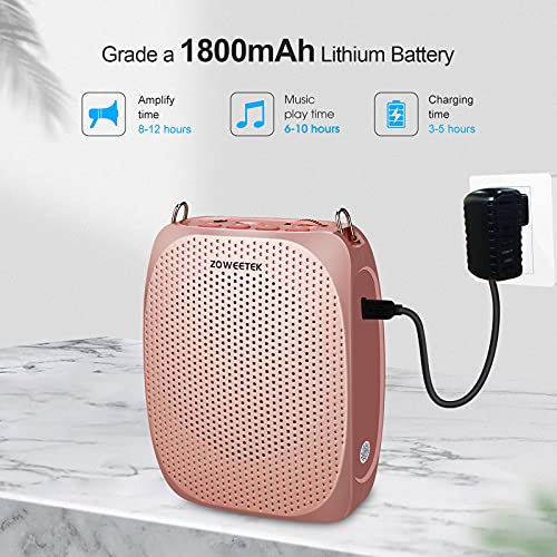ZOWEETEK Wireless Voice Amplifier for Teachers 2 Mic Portable Speaker Rose gold