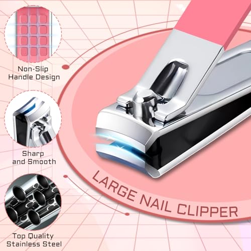 BLESWIN Manicure Pedicure Set, 12 Pcs Nail Care Kit for Women, Mens Nail Grooming Kit, Manicure & Pedicure Tools & Accessories, Pink Nail Kit Manicure Set Luxury Leather Case for Home Salon Use 1-Pink