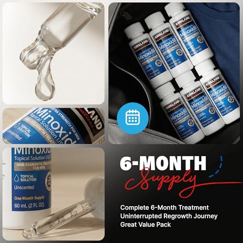 Minoxidil Liquid Extra Strength Hair Regrowth Treatment for Men, 5% Topical Solution, 6 Months Supply - Dropper Applicator and Bonus Free Instructional Guide Included