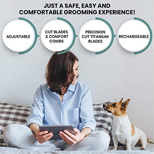 Pet Union Professional Dog Grooming Kit - Cordless Low Noise Dog Clippers for Grooming Thick Coats - All Pet Safe Cat Hair Trimmer - Pet Grooming Kit Includes Dog Hair Clippers, Nail Trimmer & Shears Gunmetal - BeesActive Australia
