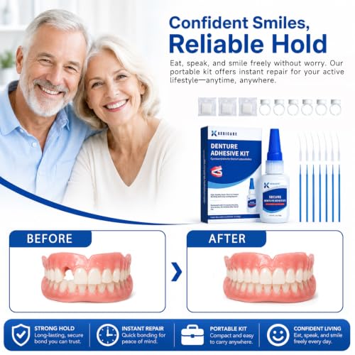 Dental Lab Instant Bonding Denture Adhesive Kit - Denture Repair Glue 1oz for Dentures & Lab Tools, Cracks, Gaps & Loose Teeth | Fast-Setting, Long-Lasting Hold | Safe, No Irritating Odor