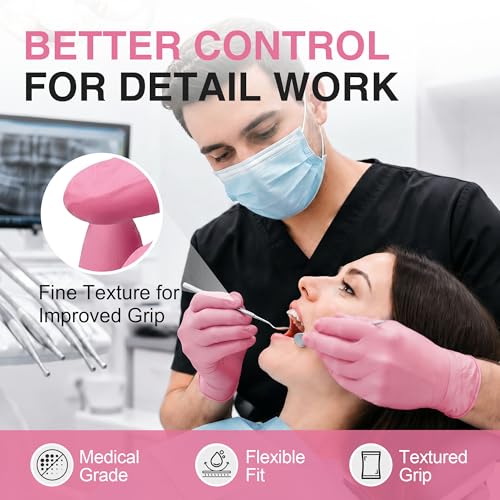 Schneider Medical Nitrile Exam Gloves, Powder & Latex Free, Pink Small 100