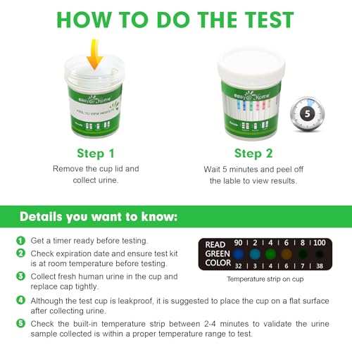 Easy@Home 12 Panel Urine Test Cup, 10 Pack Multi Drug Urine Test Kit 10 Count (Pack of 1)