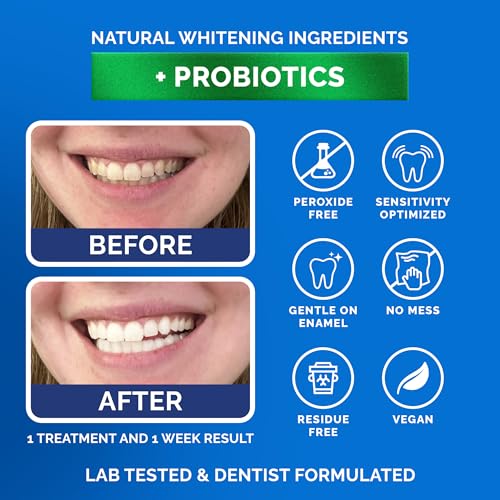 Teeth Whitening Strips by Pop On, 42 Strips, 21-Day Treatment, Non-Slip, Sensitive Teeth Whitening Strips, Made With Natural Ingredients, Mint Flavor, With Essential Probiotics, Hydrogen Peroxide Free