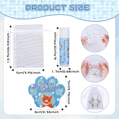 24 Pcs Vet Tech Gift Veterinary Appreciation Gifts Include Lip Balm Thank You Tag Organza Bag Veterinarian Week Gift for Veterinary Technologist Nurse Suitable Birthday Christmas Thanksgiving Gifts 24