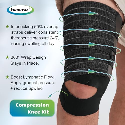 1PC Thigh Compression Wrap + Compression Knee Kit | Relieves Swelling, Edema, Lipedema | Breathable | Anti-Slip | All-Day Comfort, Black(L) Large