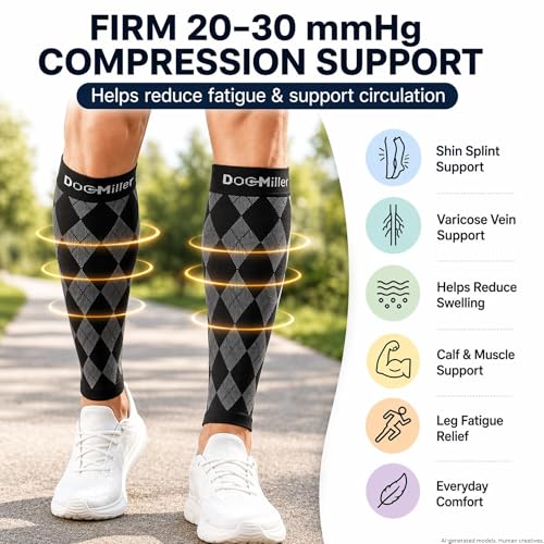 Doc Miller Calf Compression Sleeves 20-30 mmHg for Men & Women, Argyle X-Large Black.blue