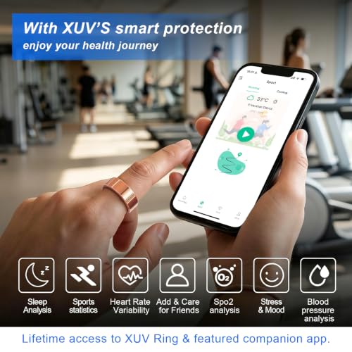 XUV Smart Health Ring, IP68 Waterproof Fitness Tracker with Ring Cover, Heart Rate and Sleep Monitoring, Step Counting, No Subscription Fee, Compatible with iOS and Android (Black, 9) Black