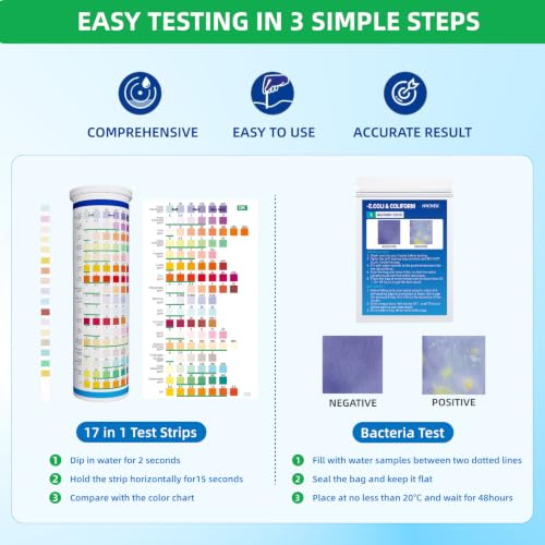 25 in 1 Home Drinking Water Test Kit, 165 Strips + 2 Bacteria Tests