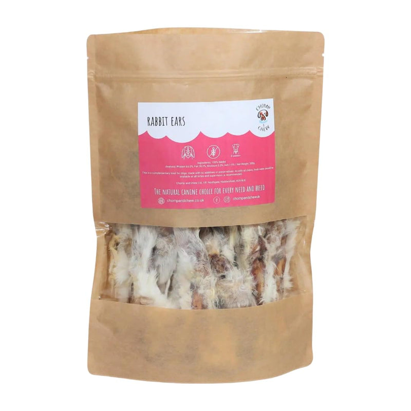 Rabbit Ears for Dogs with Fur | Natural Air Dried Dog Chews | 100% Rabbit Single Protein Treat | Grain Free | High Protein | Long Lasting Chew by Chomp & Chew 15 g (Pack of 20)