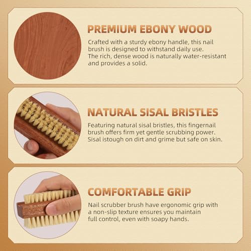 DEBETOOL Nail Brush for Cleaning Fingernails, Wood handle and Sisal Bristle