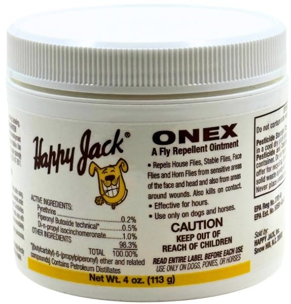 Happy Jack Onex Fly Repellent Ointment, Repels Adult Flies on Horses, Dogs, Ponies, Eliminates Hatching Larvae, 4 oz Jar - BeesActive Australia