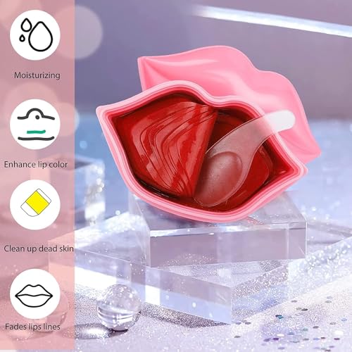 VEZE Lip Masks 20 Pcs, Mask for Dry Lip, Sheets, Collagen Skin Care, Crystal Pads Moisturizing, Anti-Wrinkle, Anti-Aging, Firms & Hydrates Lips, Sleep Pink Count (Pack of 1) Lip Masks--Pink