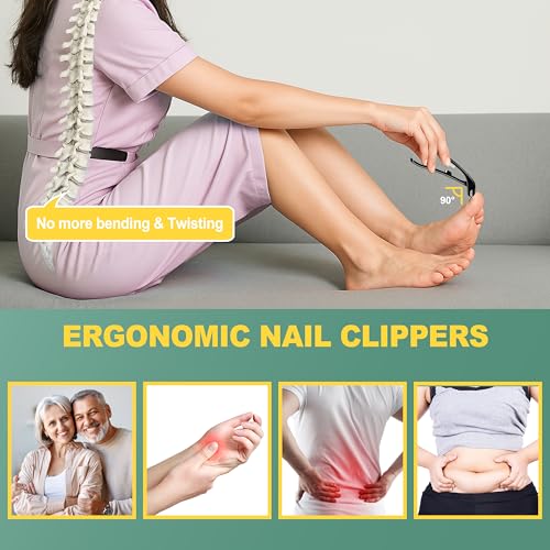 Nail Clippers for Seniors, CLPPNA Wide Jaw Fingernail Clippers and Angled Head Toenail Clippers for Thick Nail, 4 Pack Professional Nail Clippers for Men, Women&Pregnant, Black Black Wide Opening & Angled Head