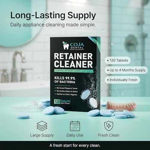 Retainer Cleaner Tablets 120 Count | Retainer Cleaning Tablets for Clear Aligners, Mouthguard & Night Guard | Aligner Cleaner | Dental Cleaner Tablets | Fresh Mint Flavor