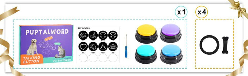 Pet Talking Starter Set with Stickers-4 Piece Recordable Dog Talking Button Set - Cat & Dog Buttons for Communication - BeesActive Australia