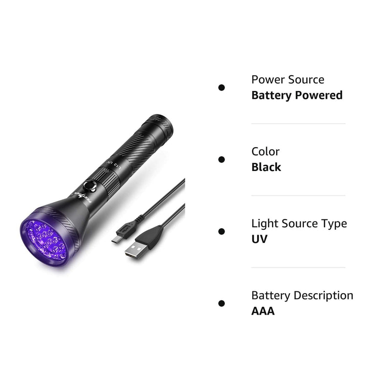 UV Flashlight Black Light, 12 LED Rechargeable 395nm UV Blacklight Pet Urine Detector for Dog/Cat Urine, Dry Stains, Bed Bug, Resin Curing, Scorpions Finder Handheld Black Light - BeesActive Australia