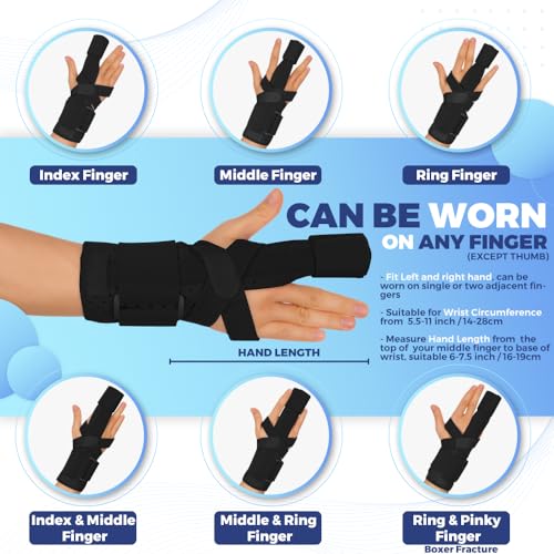 FORTEMOTUS Trigger Finger Splint, Adjustable One or Two Finger Splint Full Hand and Wrist Brace Support, Finger Immobilizer for Sprains, Discomfort Relief, Boxer Fracture Splint Black Black-Single Large