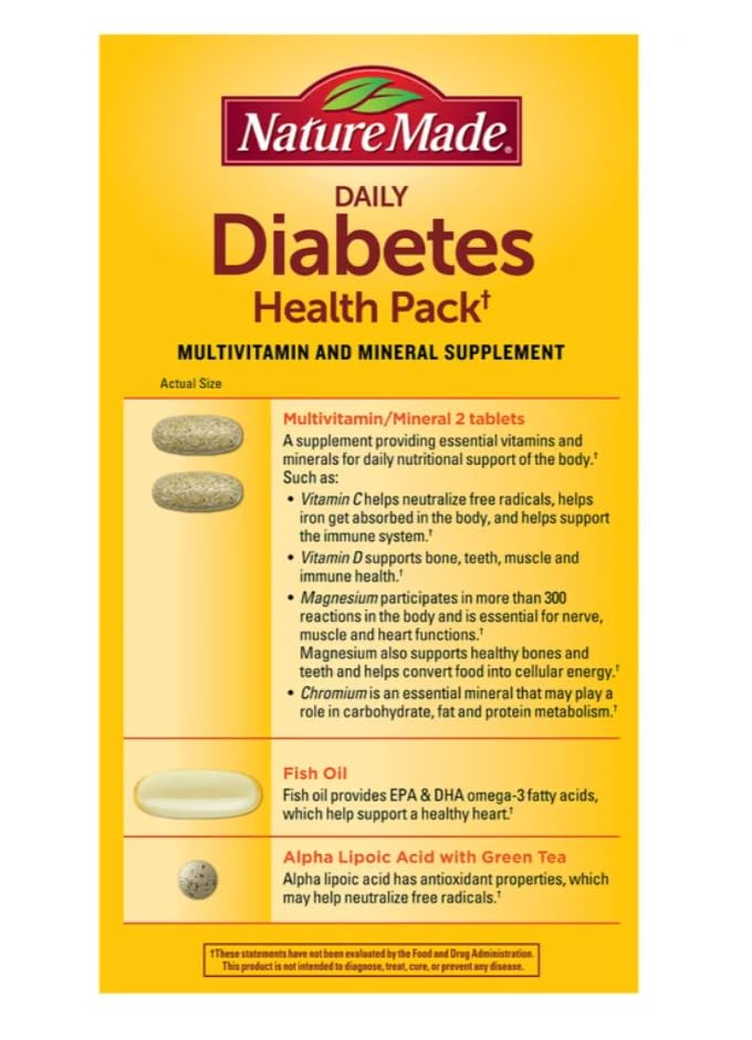 Nature Made Daily Diabetes Health Pack, Dietary Supplement for Nutritional Support, 60 Packets