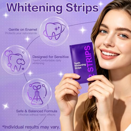 Purple Teeth Whitening Strips 21 Treatments, Enamel Safe - Non Sensitive Teeth Whitening - Non Slip Whitener Strips for a Brighter Smile (Pack of 42 Strips) 1 Count (Pack of 42)