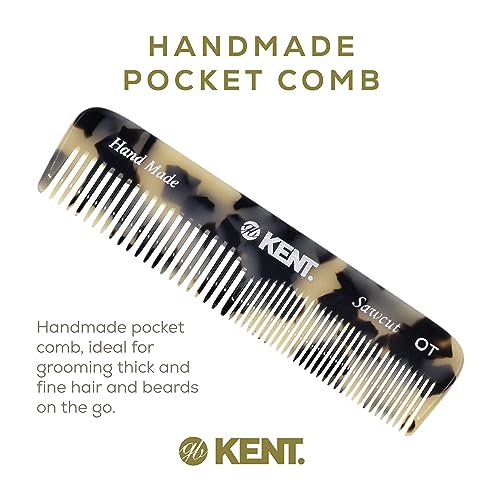 Kent OT TW Pocket Comb - Handmade Fine and Wide Tooth Hair Comb for Men, Women, and Kids - Travel, Beard, and Mustache Comb - Saw Cut and Hand Polished Made in England 2 Pack White Tokyo