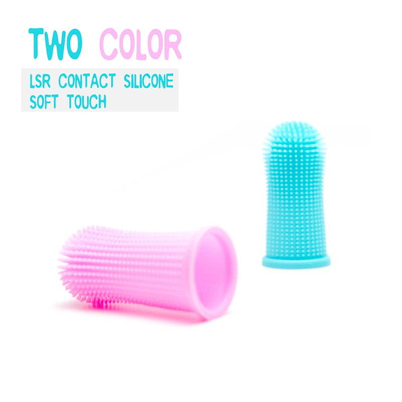 Pack of 2 Dog Finger Toothbrush 360° Silicone Pet Finger Toothbrush for Dogs Cats, Dog Dental Plaque Dog Dental Care with Storage Box, Easy Dog Teeth Cleaning (Pink-Blue) Pink, Blue - BeesActive Australia