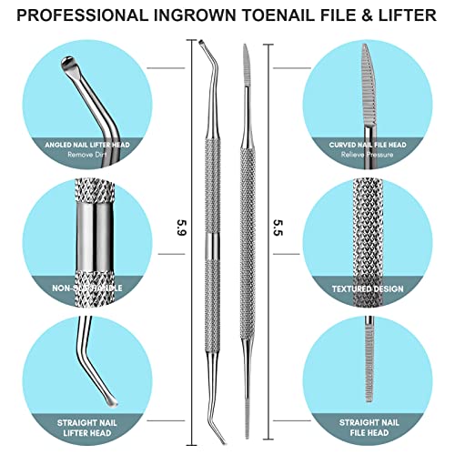 FAMILIFE Professional Manicure Kit 8PCS & Ingrown Toenail Tool 2PCS, Stainless Steel, Silver