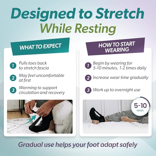 BraceAbility Plantar Fasciitis Relief Night Splint Sock - Soft Achilles Tendonitis Brace for Women and Men, Foot Drop, Planters Facetious Night Sling Boot for Sleeping and Stretching Support (M) Medium (Men’s 8-11.5 / Women’s 9-12.5)