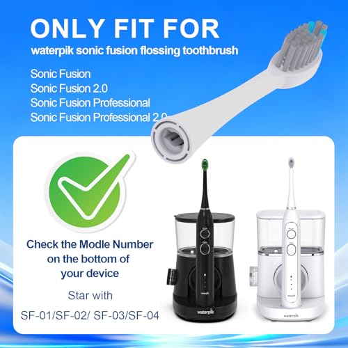 8 Pack Replacement Brush Heads for Waterpik Sonic-Fusion 2.0 (SF-03/SF-04) & Sonic-Fusion (SF-01/SF-02) Flossing Toothbrush - Individually Sealed with Hygienic Caps, White 1 Count (Pack of 8)