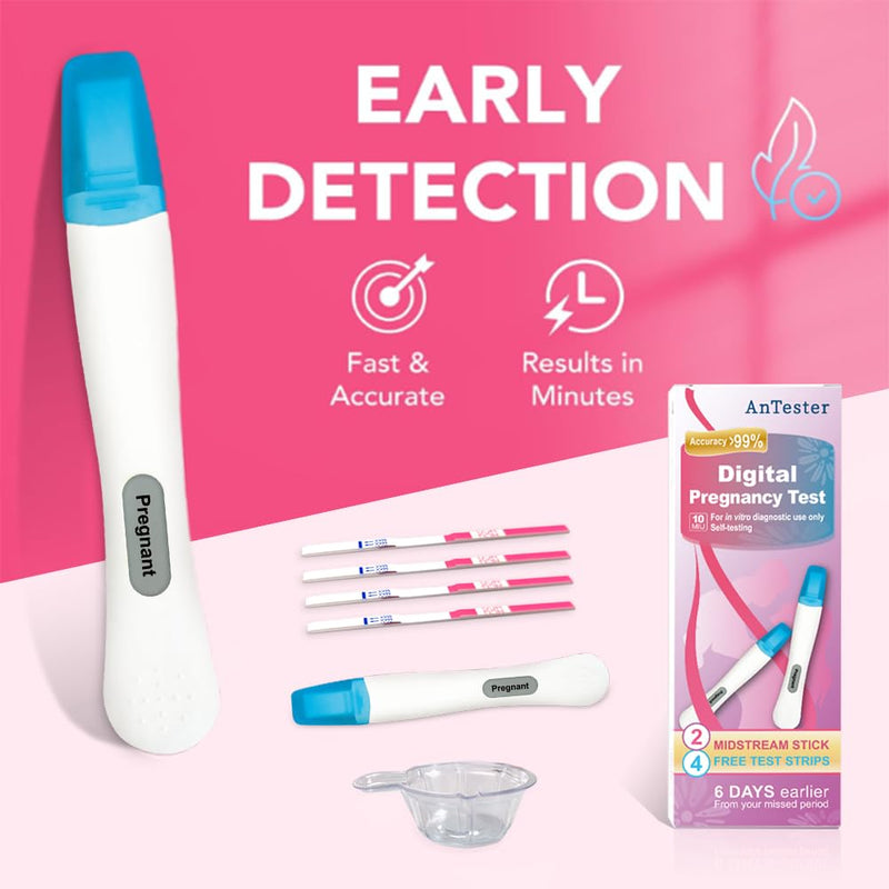 2X Early Digital Pregnancy Test Kit + 4X hcg Test Strips 10mIU/mL,at-Home Pregnancy Test Kit for Women with Easy-to-Read Results - BeesActive Australia