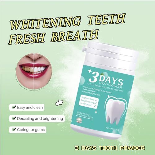 3 Days Tooth Powder Teeth Whitening Mint Tooth Cleaning Powder Remineralizing Tooth Powder Tooth Stain Remover and Polisher Toothpaste Pearl Power/Mint Flavor 2.82 Ounce (Pack of 1)