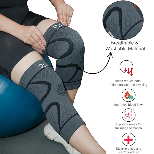 Wonder Care pack of 2 Knee Sleeve Knee Brace Compression Knee Sleeve For Men And Women Knee Support Running Knee Sleeve Workout Knee Sleeve Gym Hiking Sports Running Gym Small (12-16)inch Grey&Black